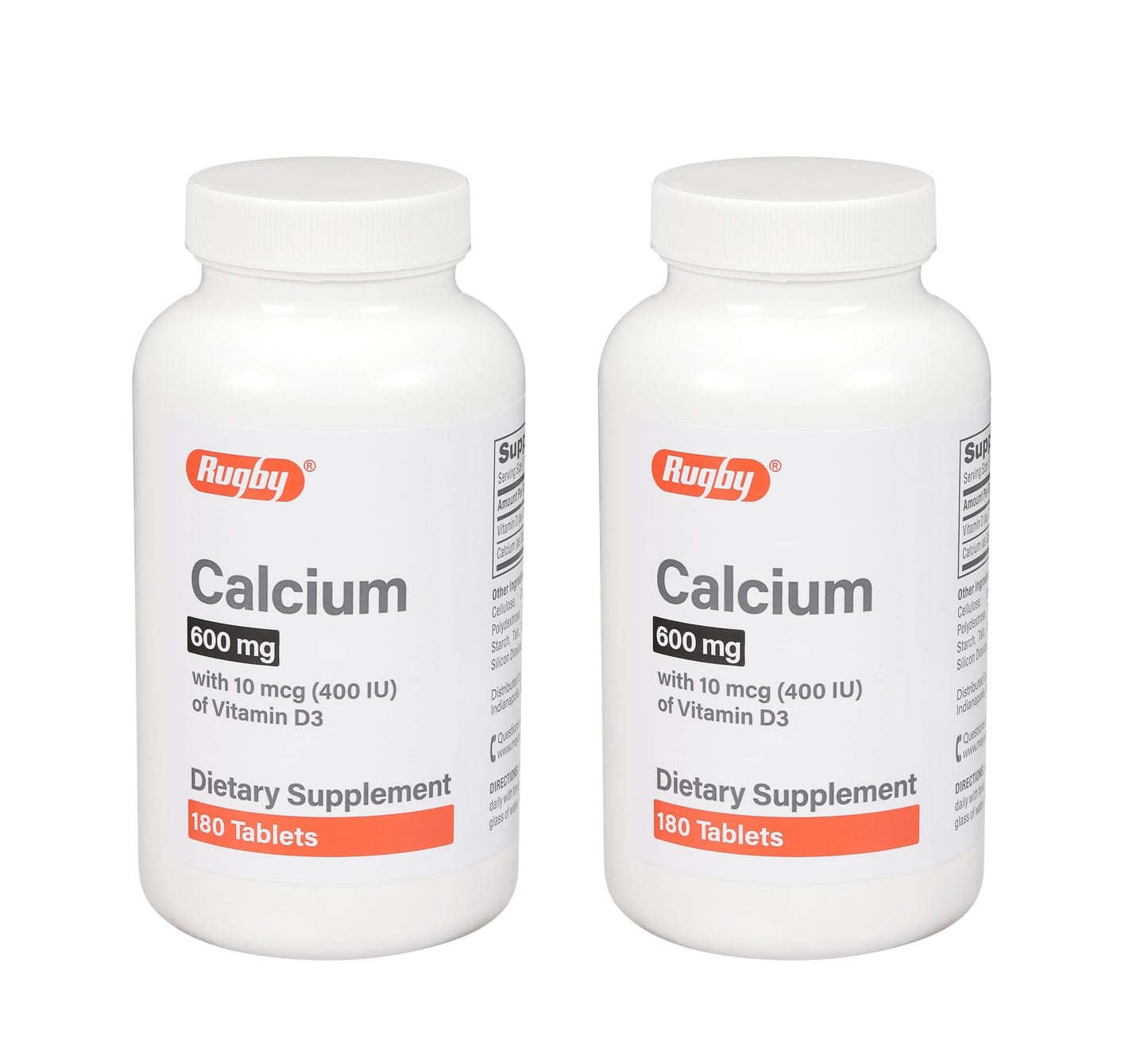Rugby Laboratories 600mg Calcium Tablets with Vitamin D3, 360 Tablets