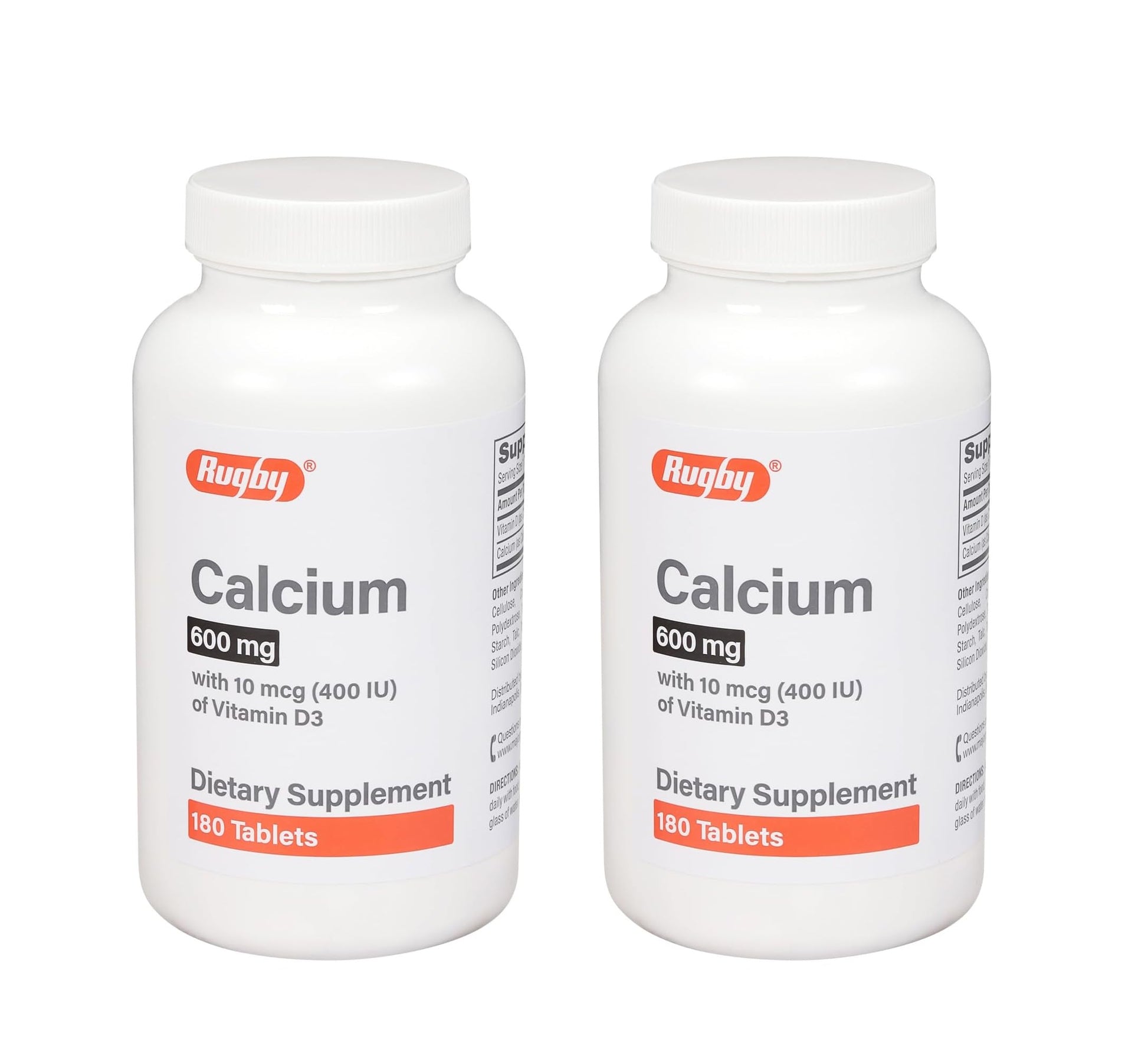 Rugby Laboratories 600mg Calcium Tablets with Vitamin D3, 360 Tablets