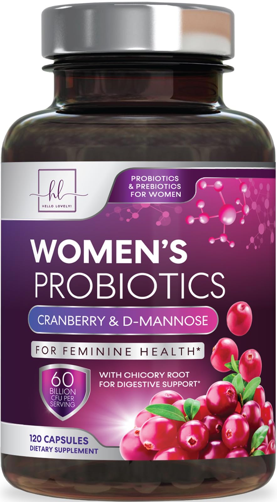 Hello Lovely! Probiotics for Women - Prebiotic and Probiotic Blend 60 Billion CFU Per Serving - 16 Strain Women's Probiotic for pH Balance & Vaginal Support - Digestive & Immune Support 120 Capsules
