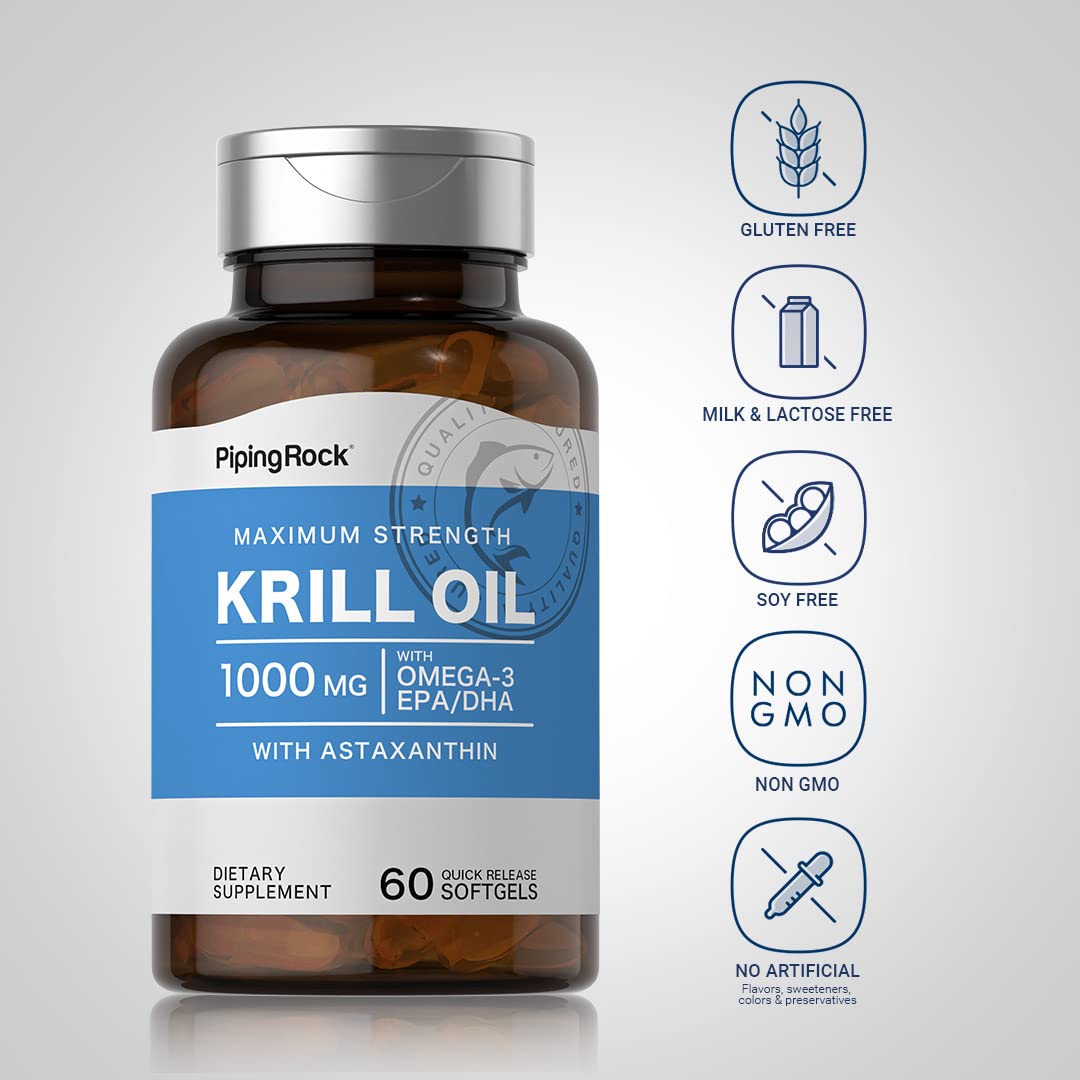Piping Rock Krill Oil 1000mg Softgel, 60 Count