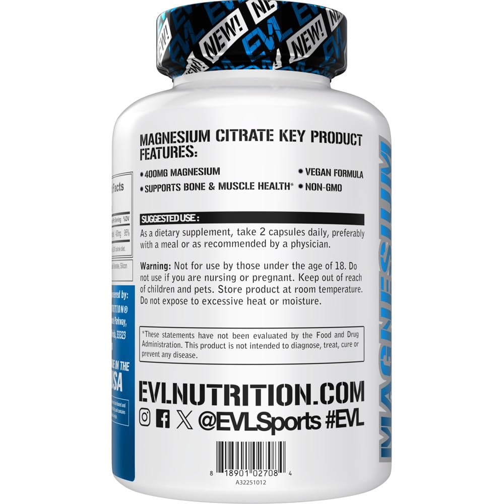 Evlution Magnesium Citrate Capsules 400mg, 60 Capsules