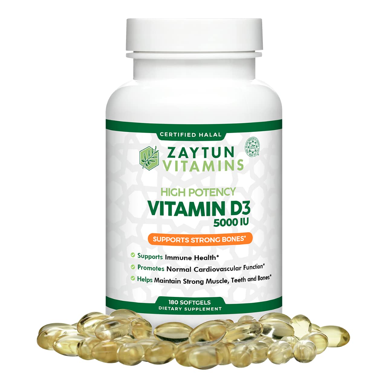 Zaytun Vitamins Vitamin D3 5000 IU Softgels 180 Count