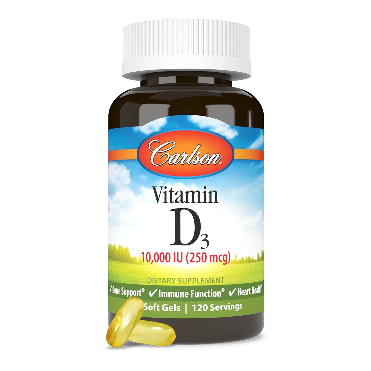 Carlson Vitamin D3 Softgels, 10000 IU (250 mcg), 120 Softgels
