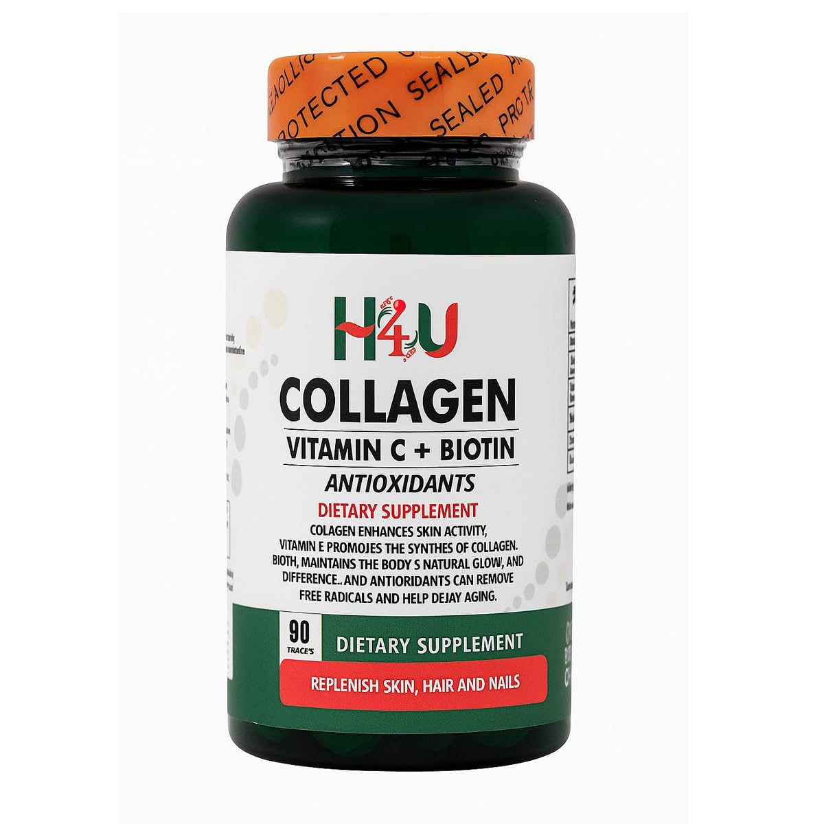 H4U Collagen with Vitamin C and Biotin, Skin, Hair and Nails Supplement with Antioxidants Tablet, 90 Count