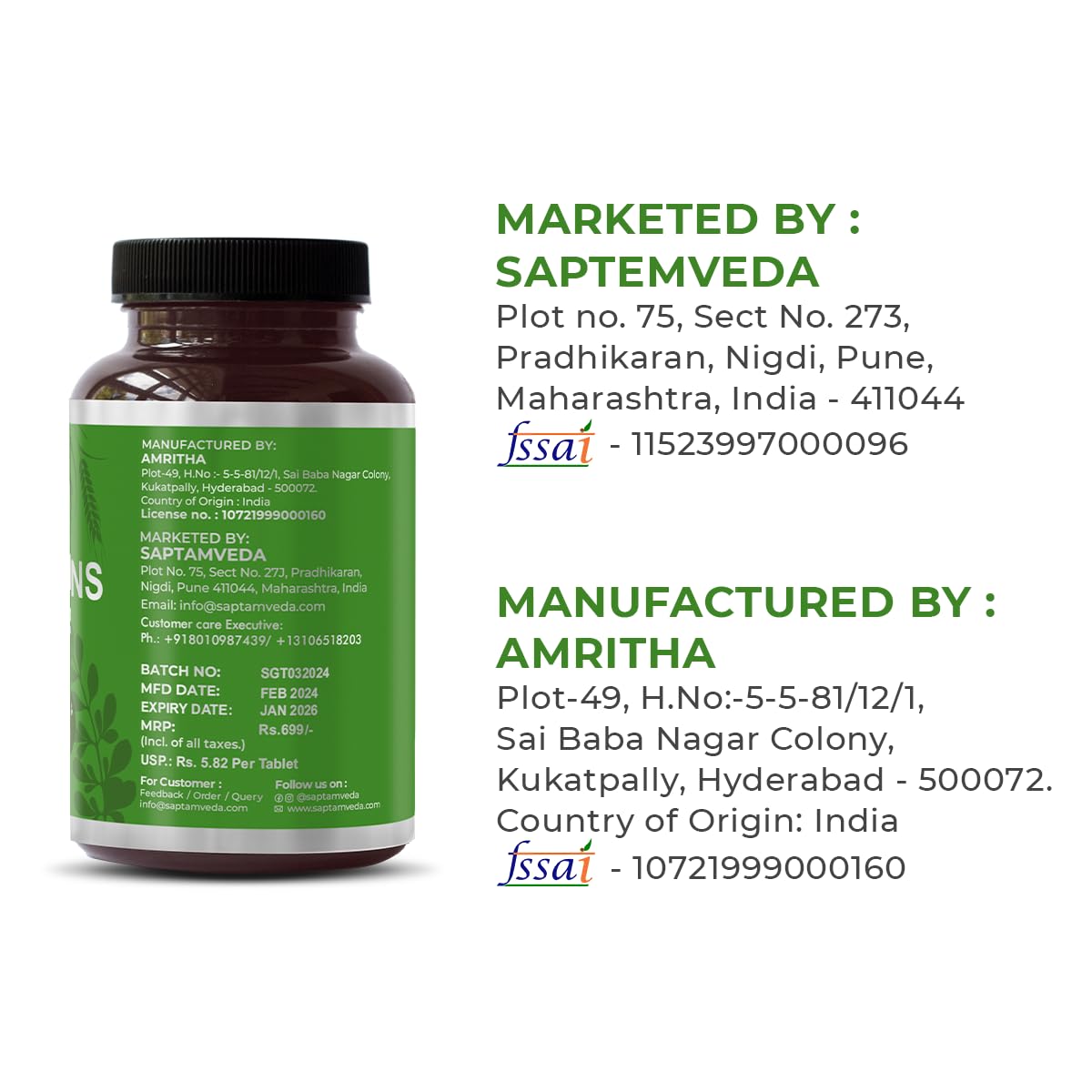 SAPTAMVEDA Natural Supergreen Tablets 120 Count