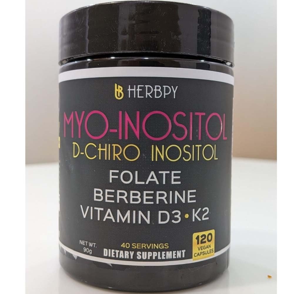 Herbpy 6in1 Premium 40:1 Myo-Inositol & D-Chiro Inositol Supplement for Women with Folate, Berberine HCl 97%, Vitamin D3 & K2, Hormonal Balance & Ovarian Health Support, 120 Capsules