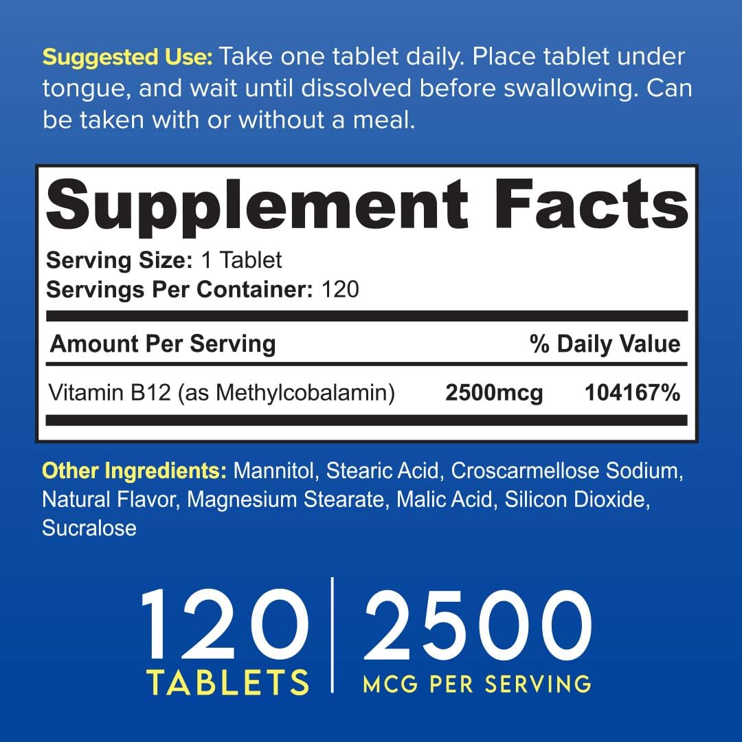 Vivid Health Nutrition Vitamin B12 Sublingual Tablet 120 Count