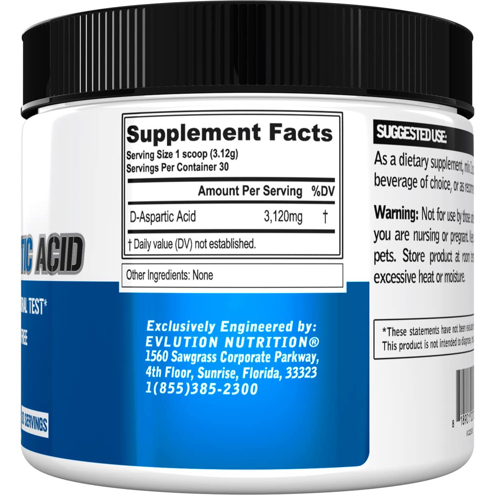 Evlution D-Aspartic Acid Testosterone Booster Powder 3.3 Ounce