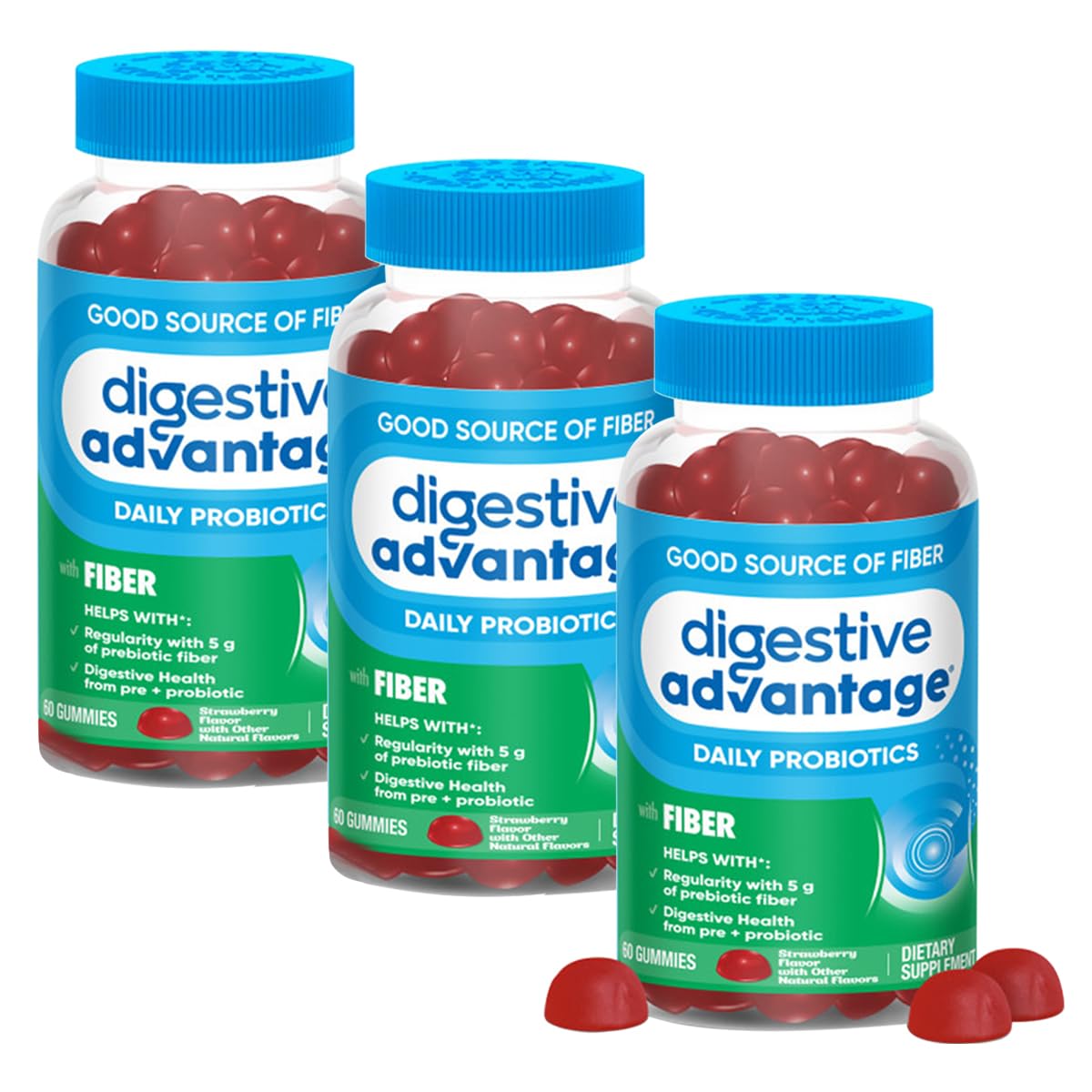Digestive Advantage Prebiotic Fiber Supplement with Probiotics Gummies 60 Count