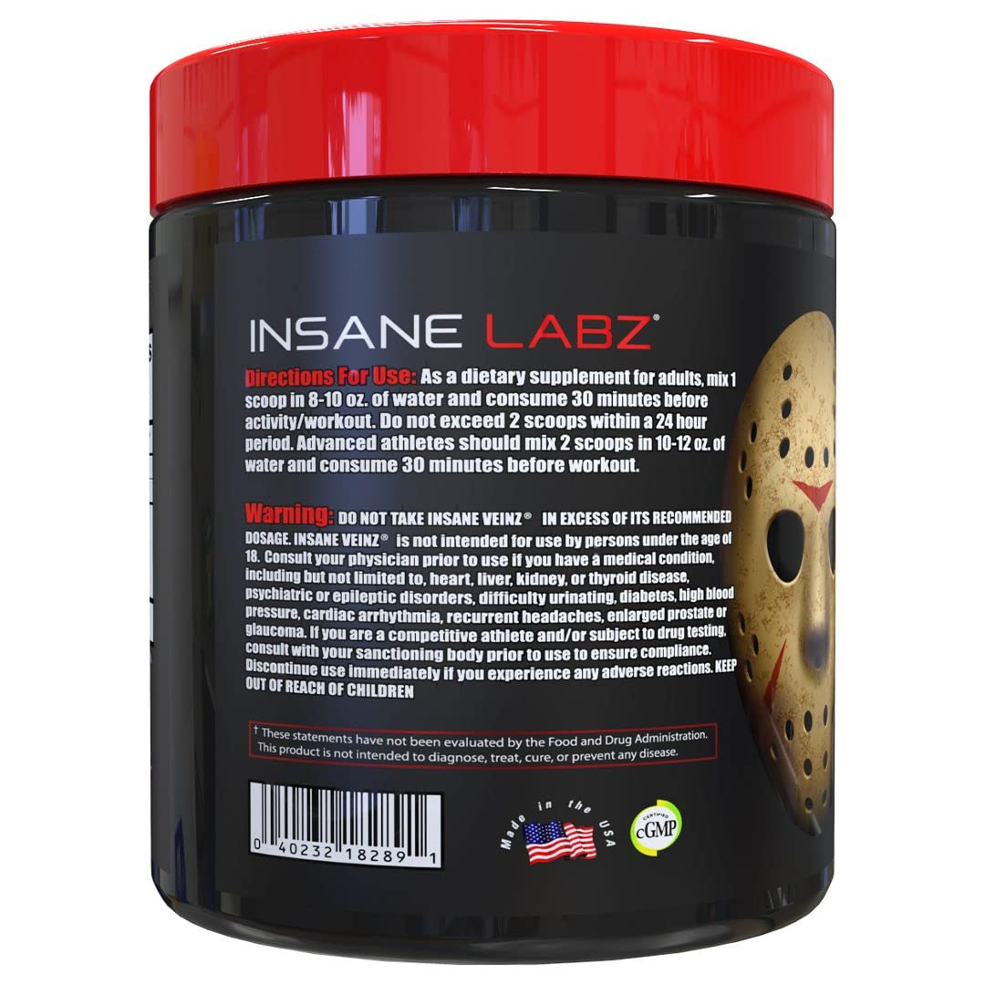 Insane Labz Insane Veinz Non Stimulant NO Enhancing Powder, Grape, 5.3
