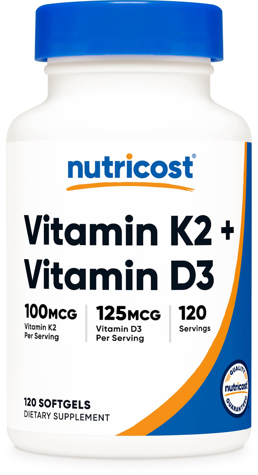 Nutricost Vitamin D3 + K2 (5000 IU D3 / 100mcg MK7) Softgels 120