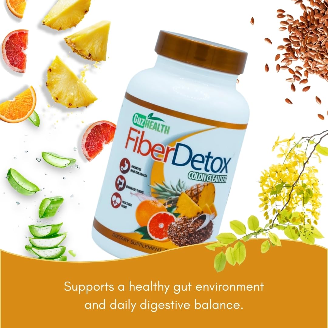 GuzHealth Colon Cleanser Fiber Detox Eliminate Toxins, Constipation Relief, Improve Digestion 90 Capsules