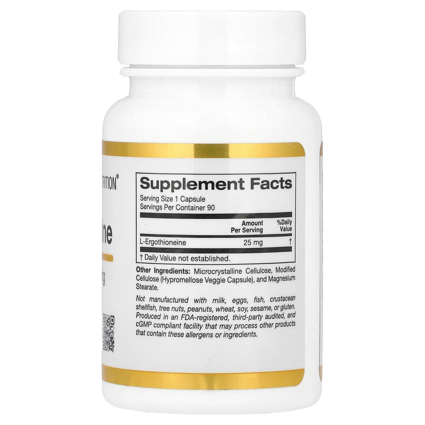 California Gold Nutrition Ergothioneine 25 mg Veggie Capsules, 90 Capsules
