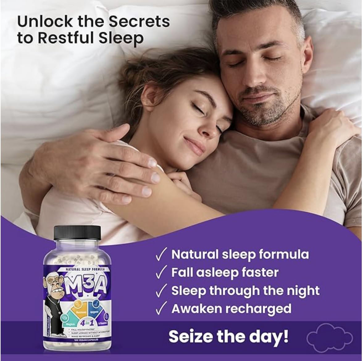 GINSPIRE NUTRITION Sleep Support Formula - L-Threonate, Apigenin, Melatonin, L-Theanine - 120 Capsules - 4-in-1 Non-Habit Forming Sleep Supplement