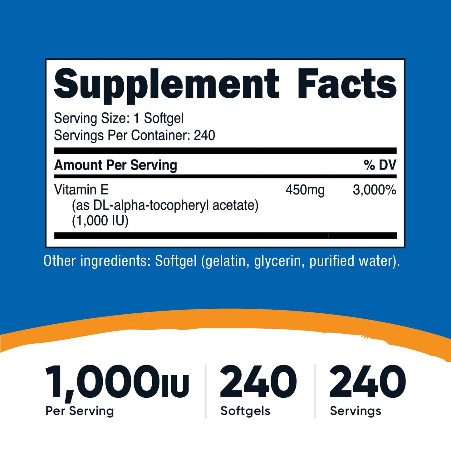 Nutricost Vitamin E 1000 IU (450 mg) Softgels, 240 Count