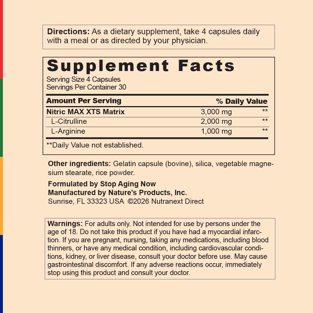 Stop Aging Now Nitric Oxide Supplement 120 Capsules