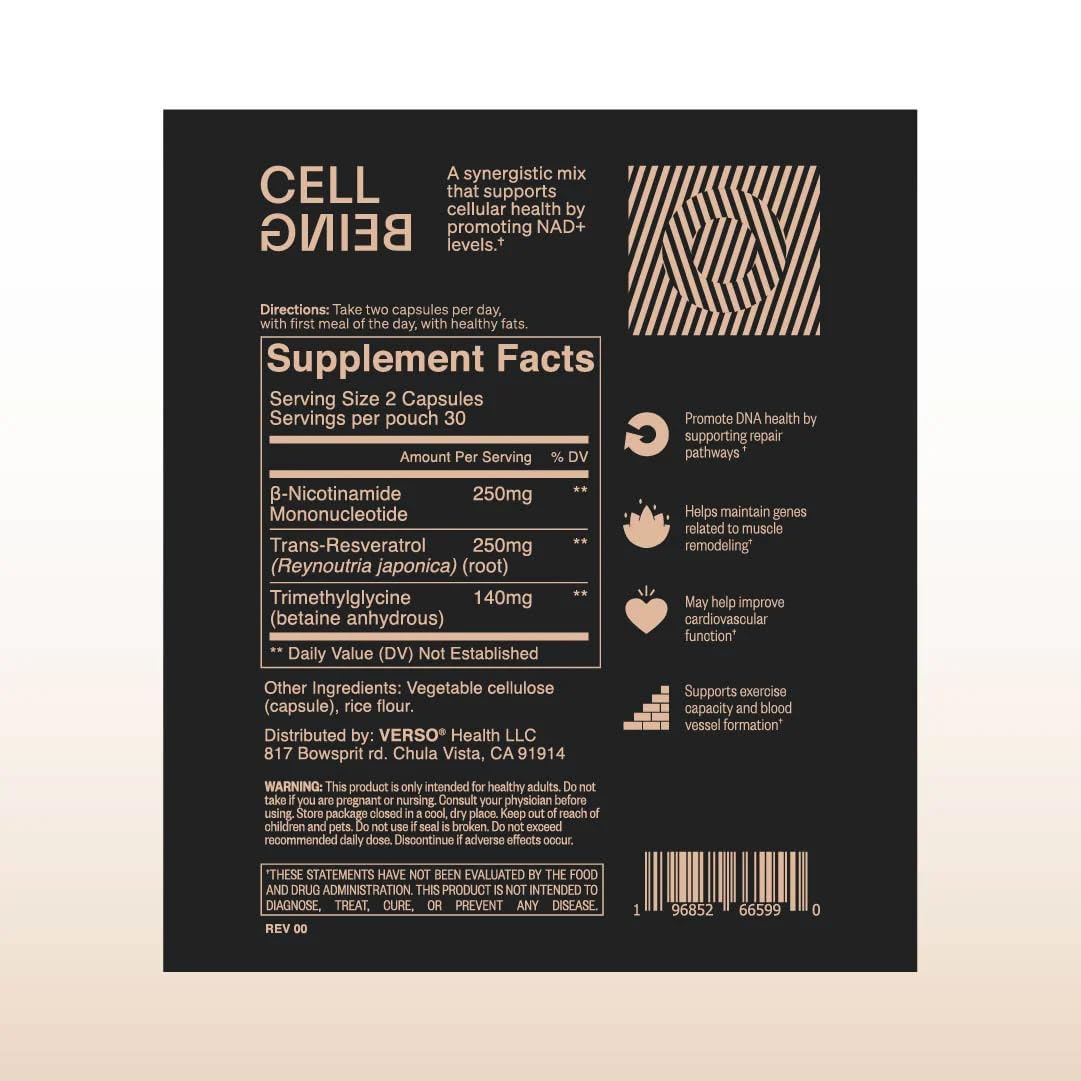 Verso Cell Being NMN, Resveratrol & TMG 60 Capsules