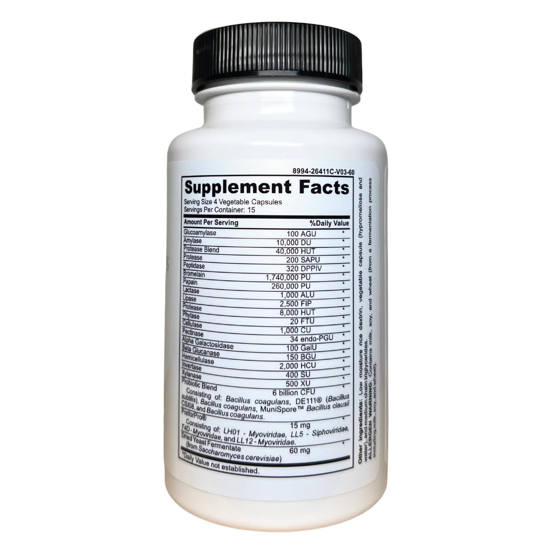 Casa de Sante FODMAP Digestive Enzymes with Probiotics Prebiotics & Postbiotics - GLP-1 Support | Low FODMAP Gut Friendly 4-in-1 | 18 Enzymes + 6 Billion CFU | MD PhD Developed Capsules 60