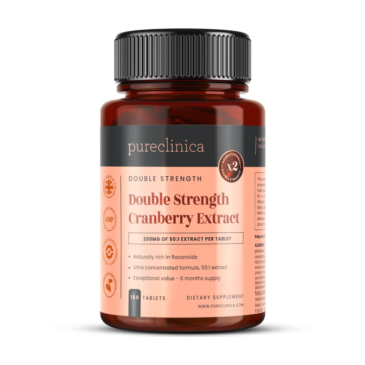 pureclinica High Strength Cranberry Extract Tablets 180 Count
