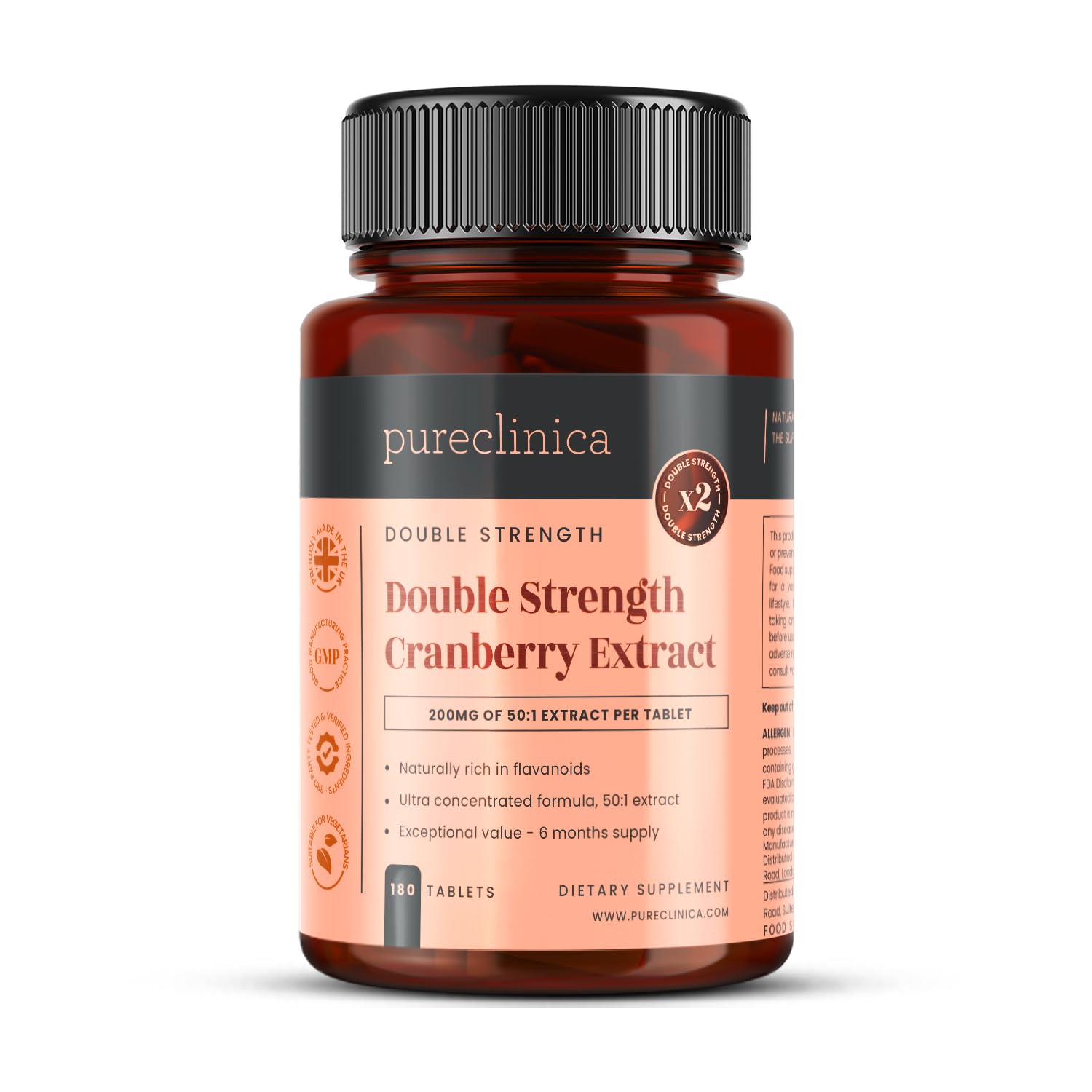 pureclinica High Strength Cranberry Extract Tablets 180 Count