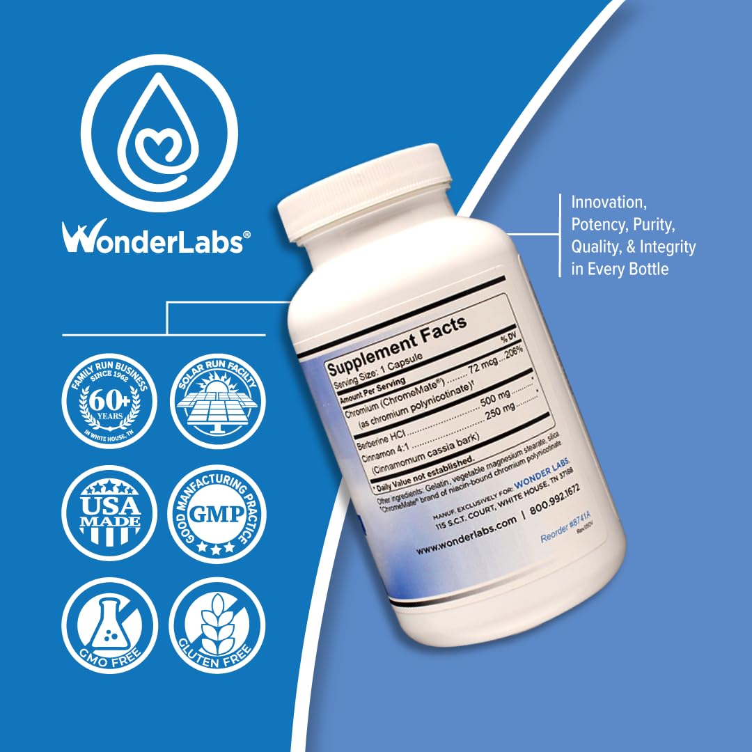 Wonder Laboratories Superior Absorption Berberine HCL 1500mg + Cinnamon, Chromium, and BioPerine for Glucose, Heart & Immune System Health, Gluten & GMO Free, 120 Capsules