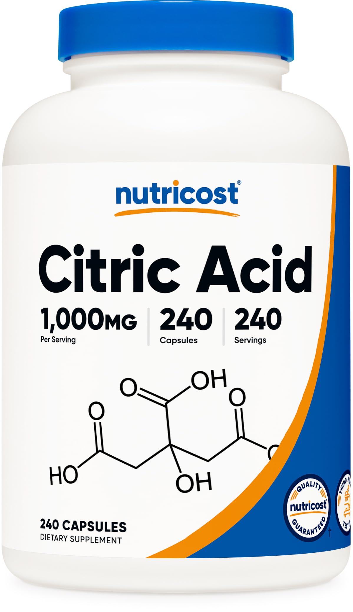 Nutricost Citric Acid 1000mg (1 gram), 240 Capsules