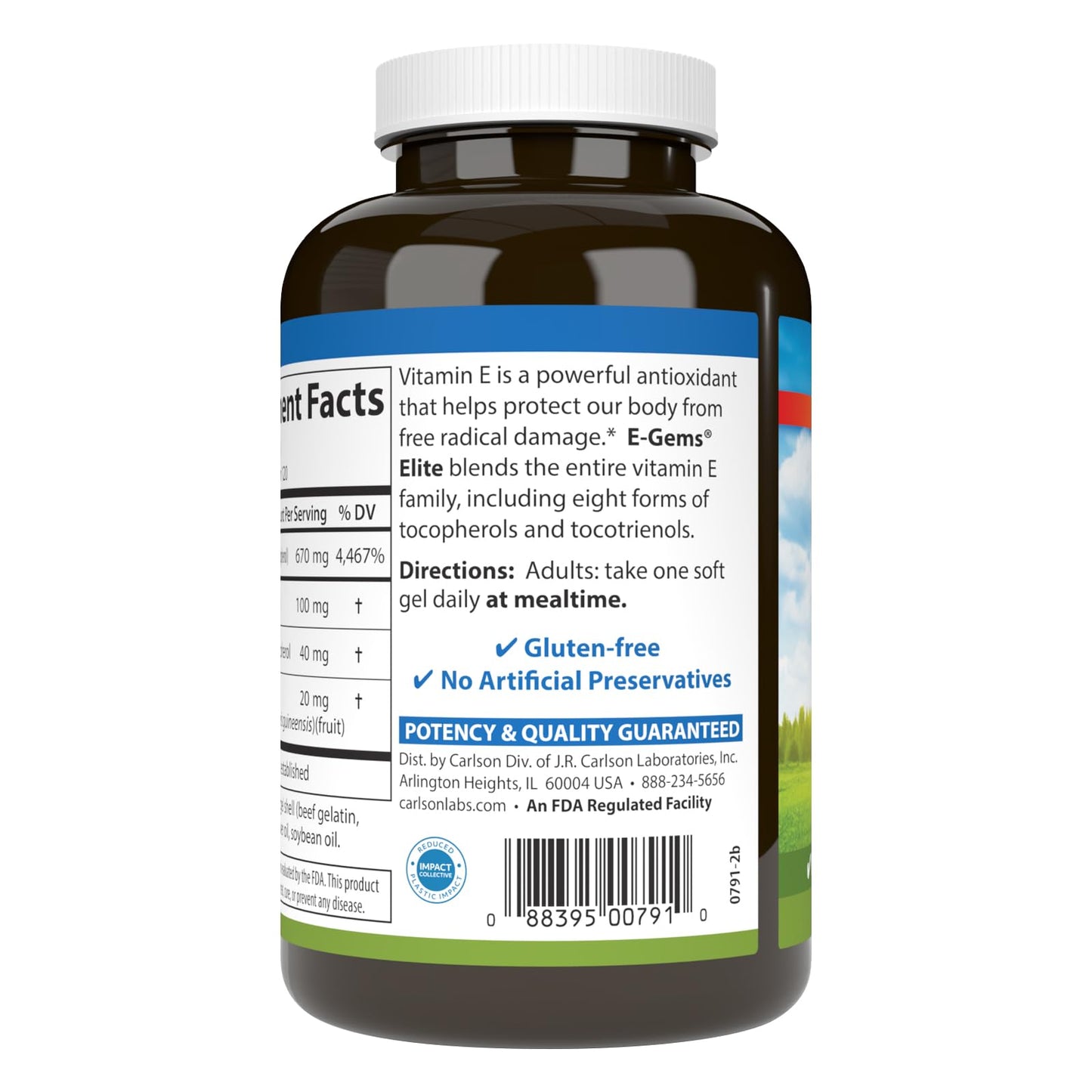 Carlson E-Gems Elite Vitamin E with Tocopherols and Tocotrienols, 1000 IU (670 mg), Optimal Wellness, 120 Softgels