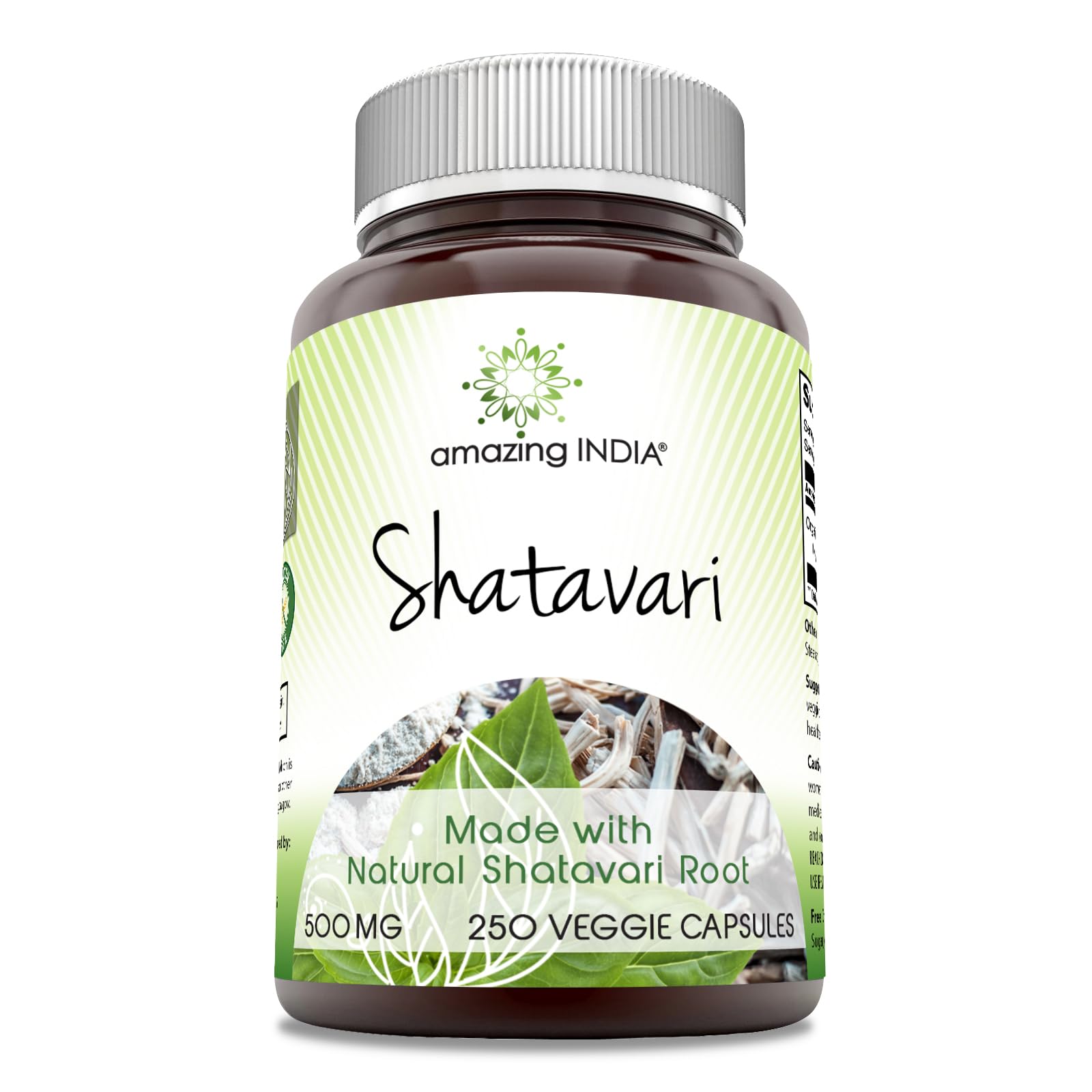 Amazing India Natural Shatavari 500 mg Veggie Capsules, 250 Capsules