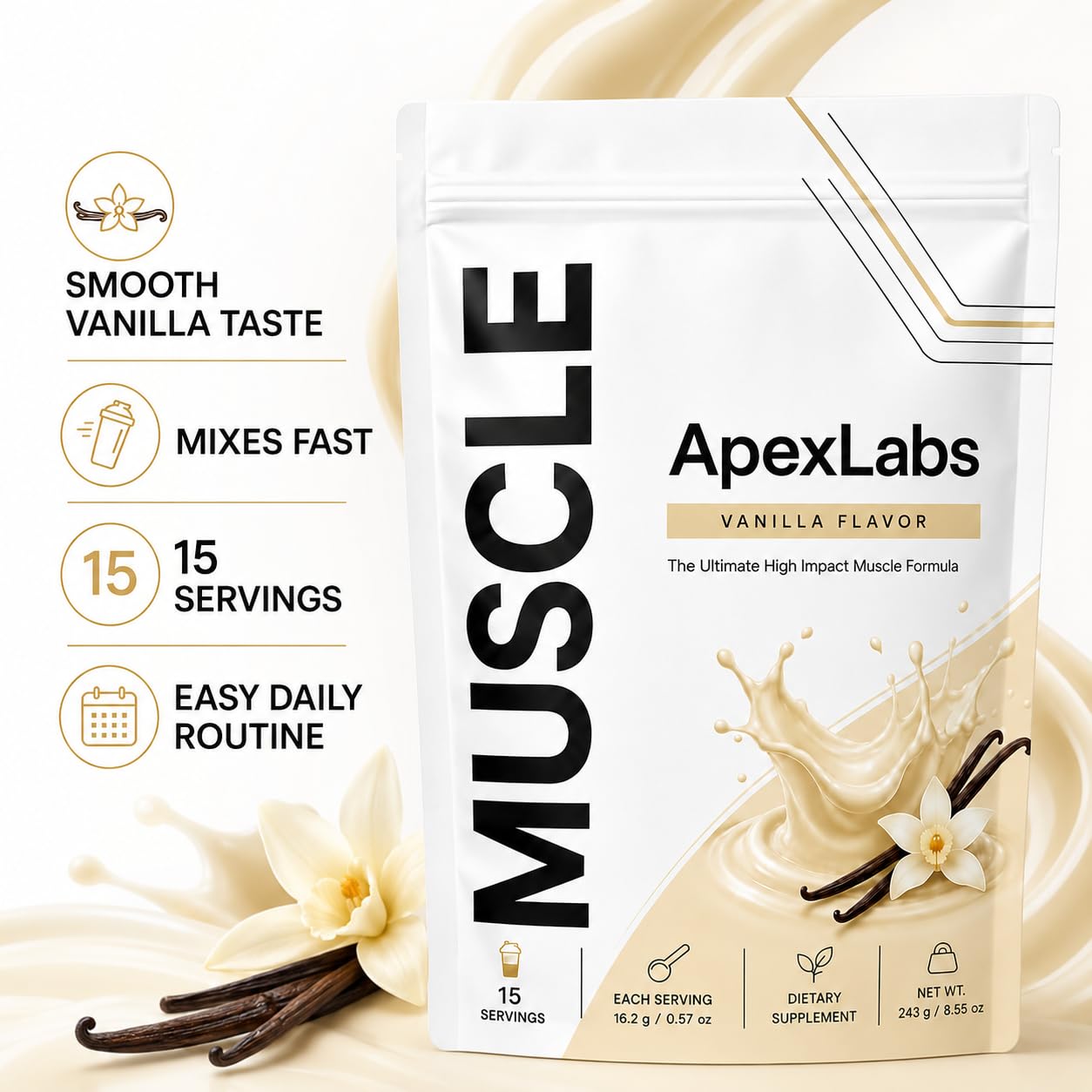 Apex Labs Muscle Powder Vanilla Flavor, 1 Ounce