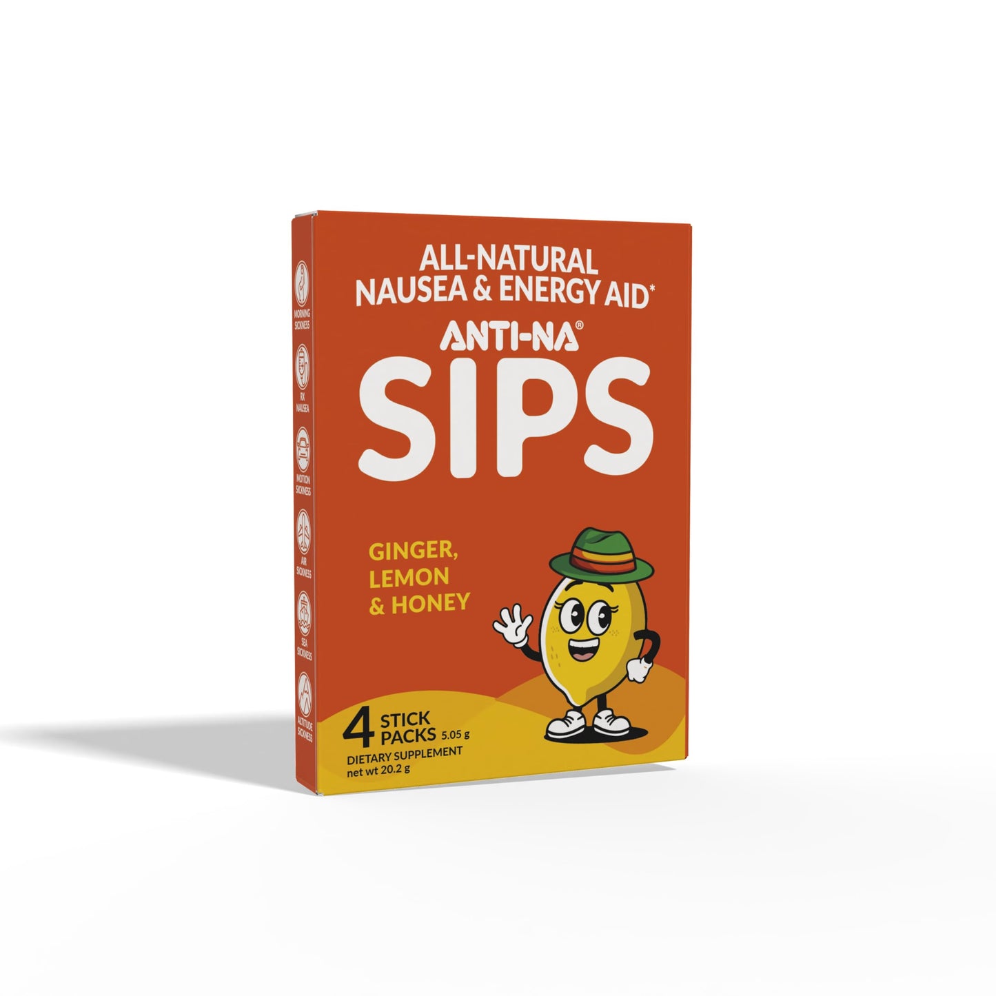 Anti-Na SIPS Life Uninterrupted Dual-Action Nausea Relief and Energy Support Premium Ginger Dissolving Mix, 4 Packets