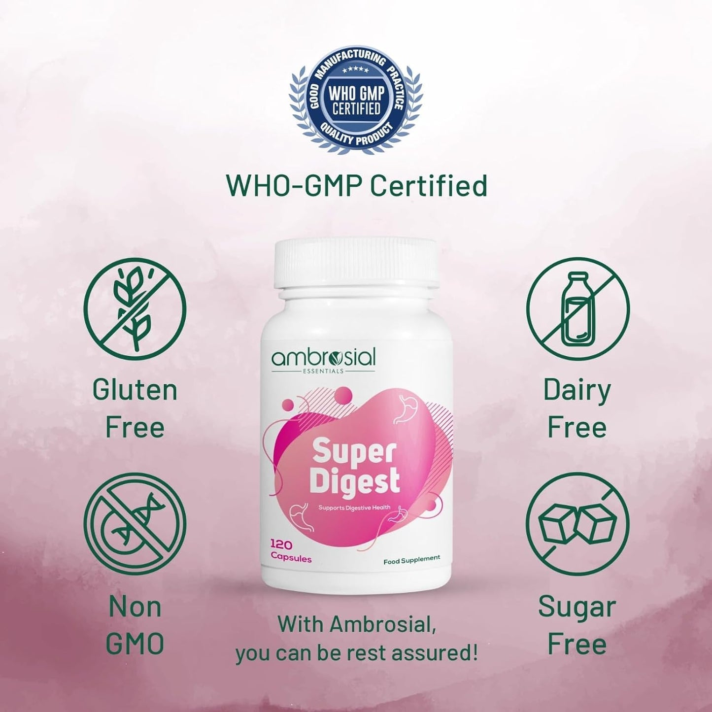 AMBROSIAL Super Digest Digestive Enzymes Supplement Capsule 120 Count