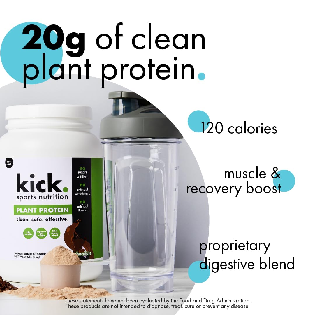 Kick. Sports Nutrition Plant Protein Powder, Chocolate Flavor, Powder, 28 Servings