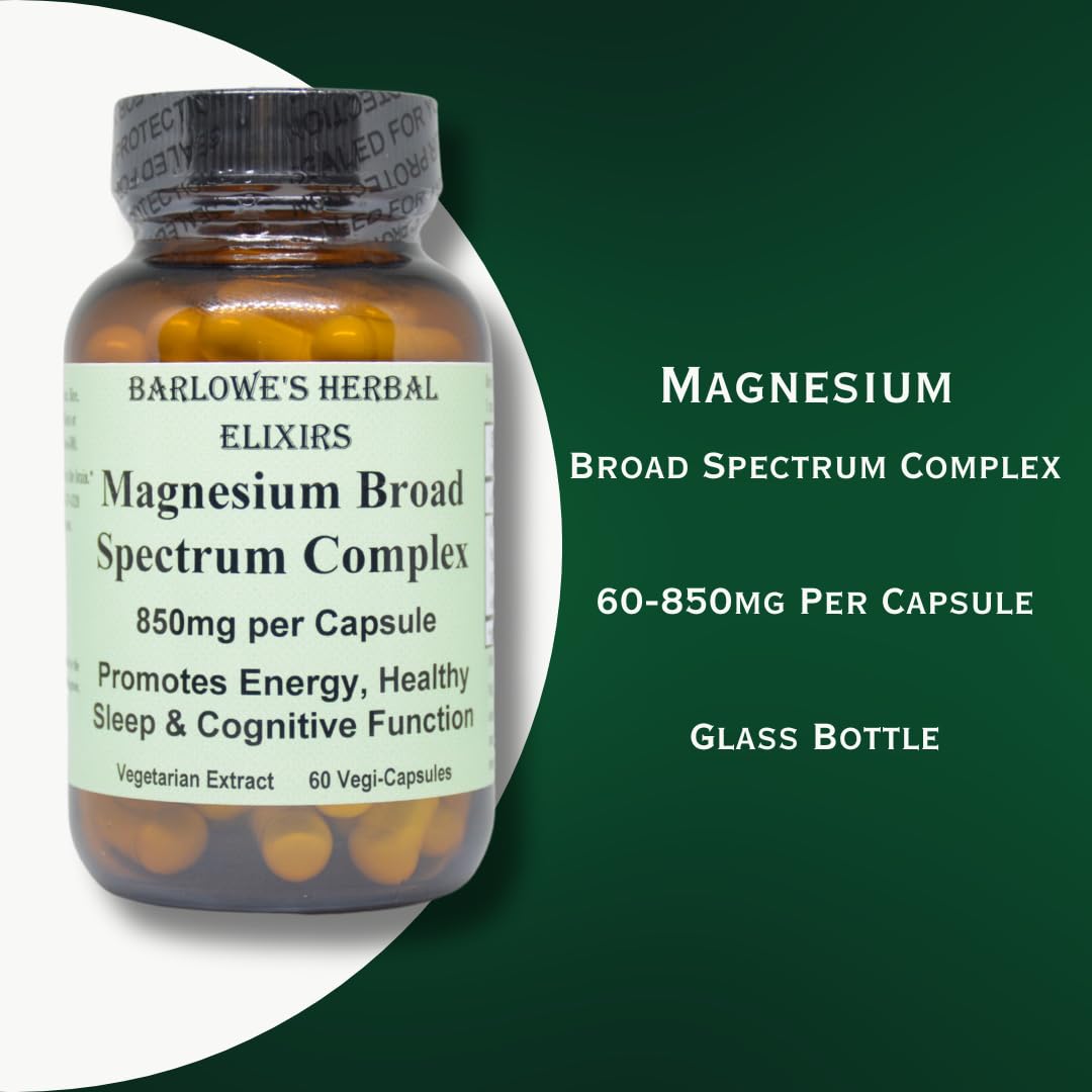 Barlowe's Herbal Elixirs Magnesium Complex 850mg per Capsule, 60 Capsules