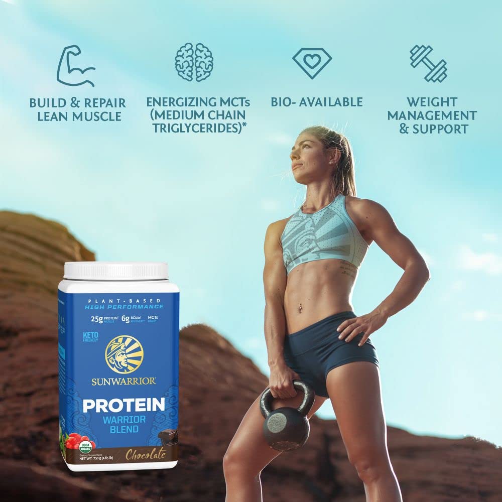 Sunwarrior Organic Plant Based Protein Powder Chocolate Flavor, 17 Servings
