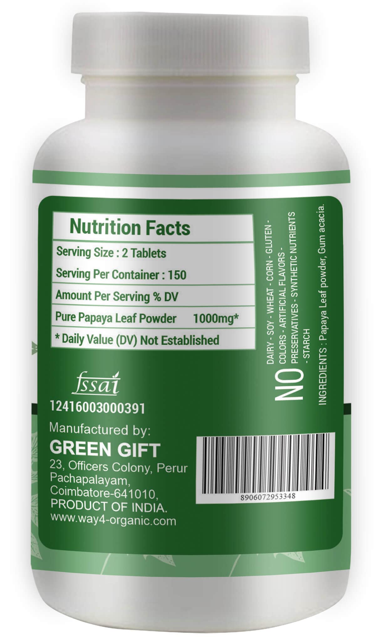WAY 4 ORGANIC W4O Papaya Leaf Extract Tablets, 1 Count