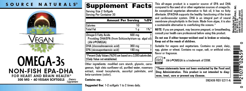 Source Naturals Vegan Omega-3s Softgels 60 Count