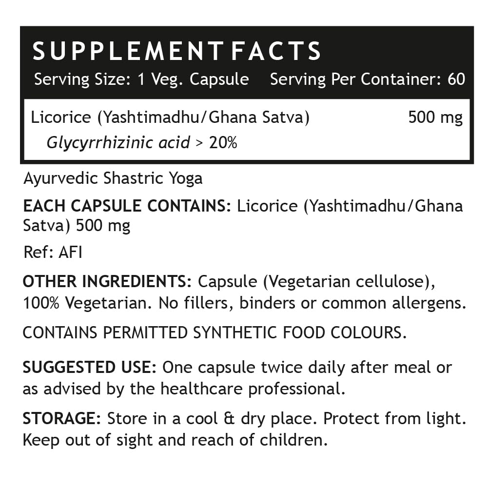 INLIFE Licorice Root Extract (Yasthimadhu), 500 mg, >20% Glycyrrhizinic Acid, 60 Vegetarian Capsules