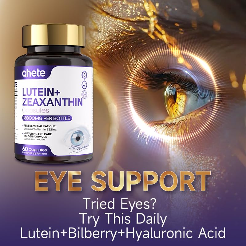 Ahete Lutein 10mg & Zeaxanthin 2mg Eye Vitamins with Bilberry 100mg, Vitamin C, E, Zinc – Advanced Eye Health Supplement for Vision Support, Blue Light Protection & Dry Eyes 60 Capsules