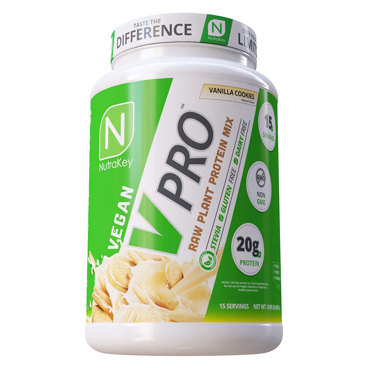 NutraKey V-Pro Raw Plant Protein Powder Vanilla Cookies, 2 lb, 1 Pack