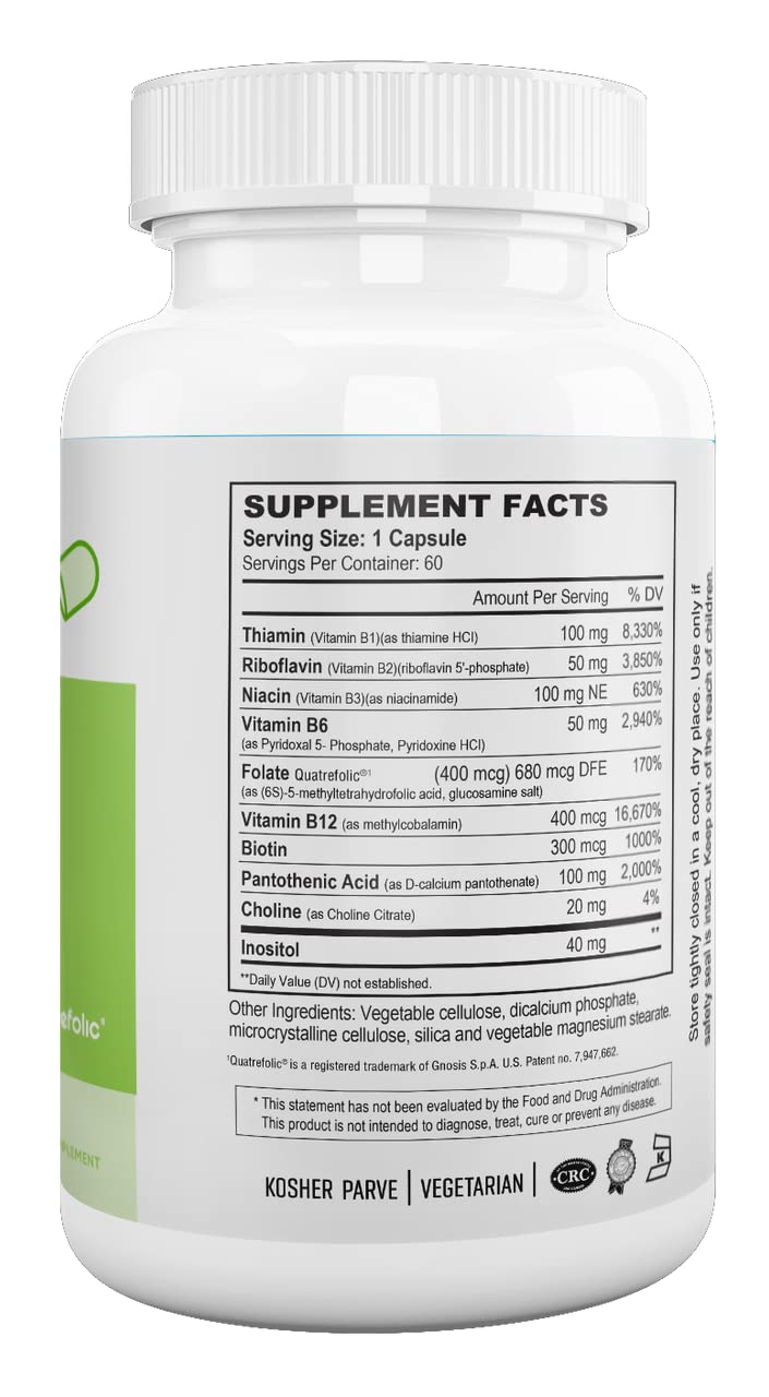 NUTRI-SUPREME RESEARCH Nutri Supreme Ultimate B Complex Highly Absorbable Essential B Vitamins with Methylfolate to Support Nervous System Function, 60 Capsules