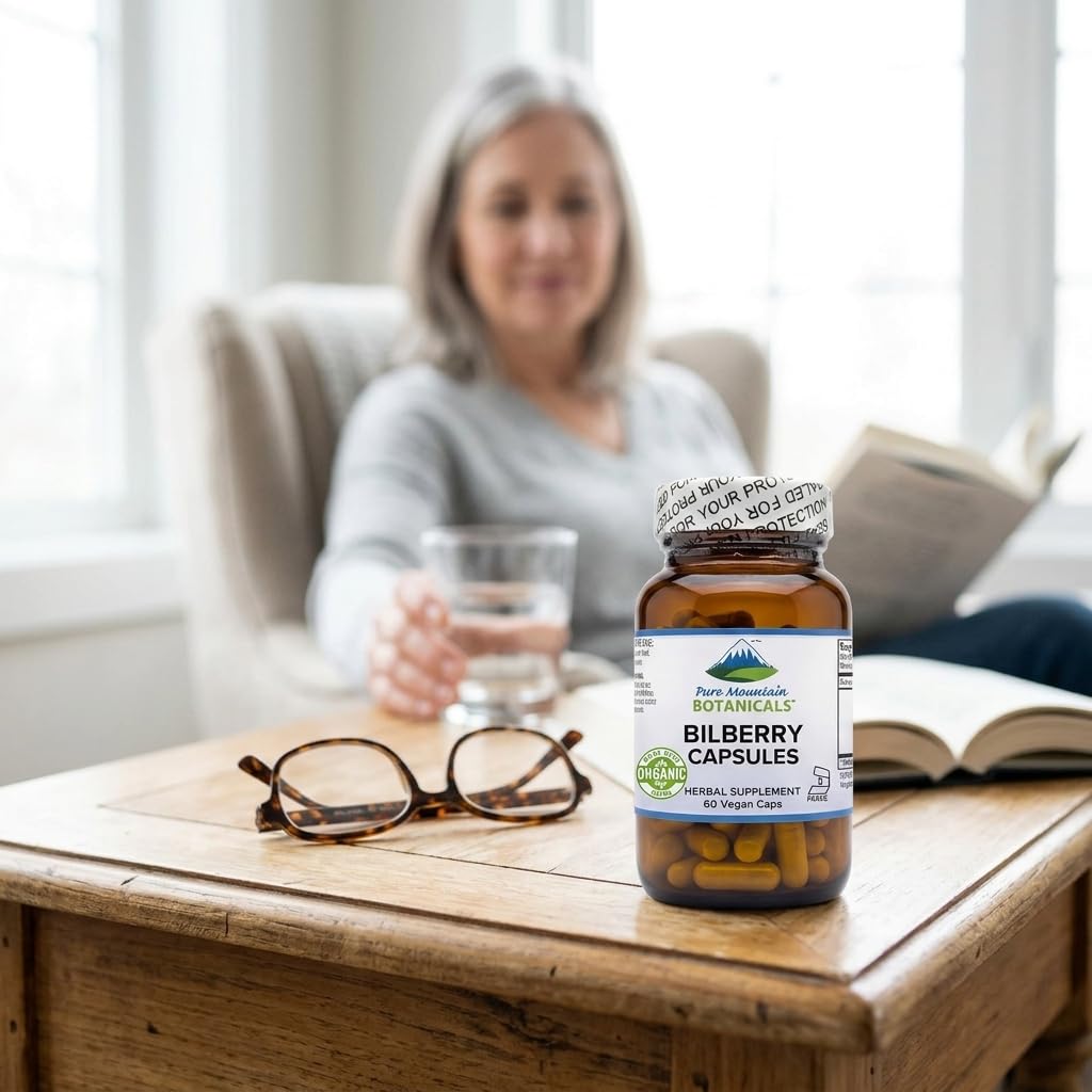Pure Mountain Botanicals Bilberry Extract Supplement Capsules 60 Count
