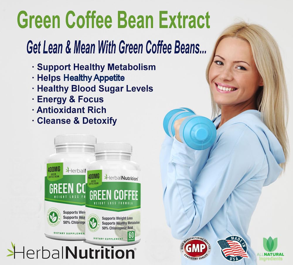 Herbal Nutrition Pure Green Coffee Bean Extract 800mg 50% Chlorogenic Acid, 60 Capsules