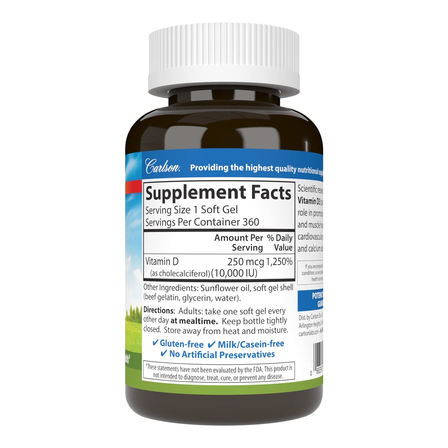 Carlson Vitamin D3 10,000 IU (250 mcg), Cholecalciferol, Bone & Immune Health Soft Gels, 360 Count