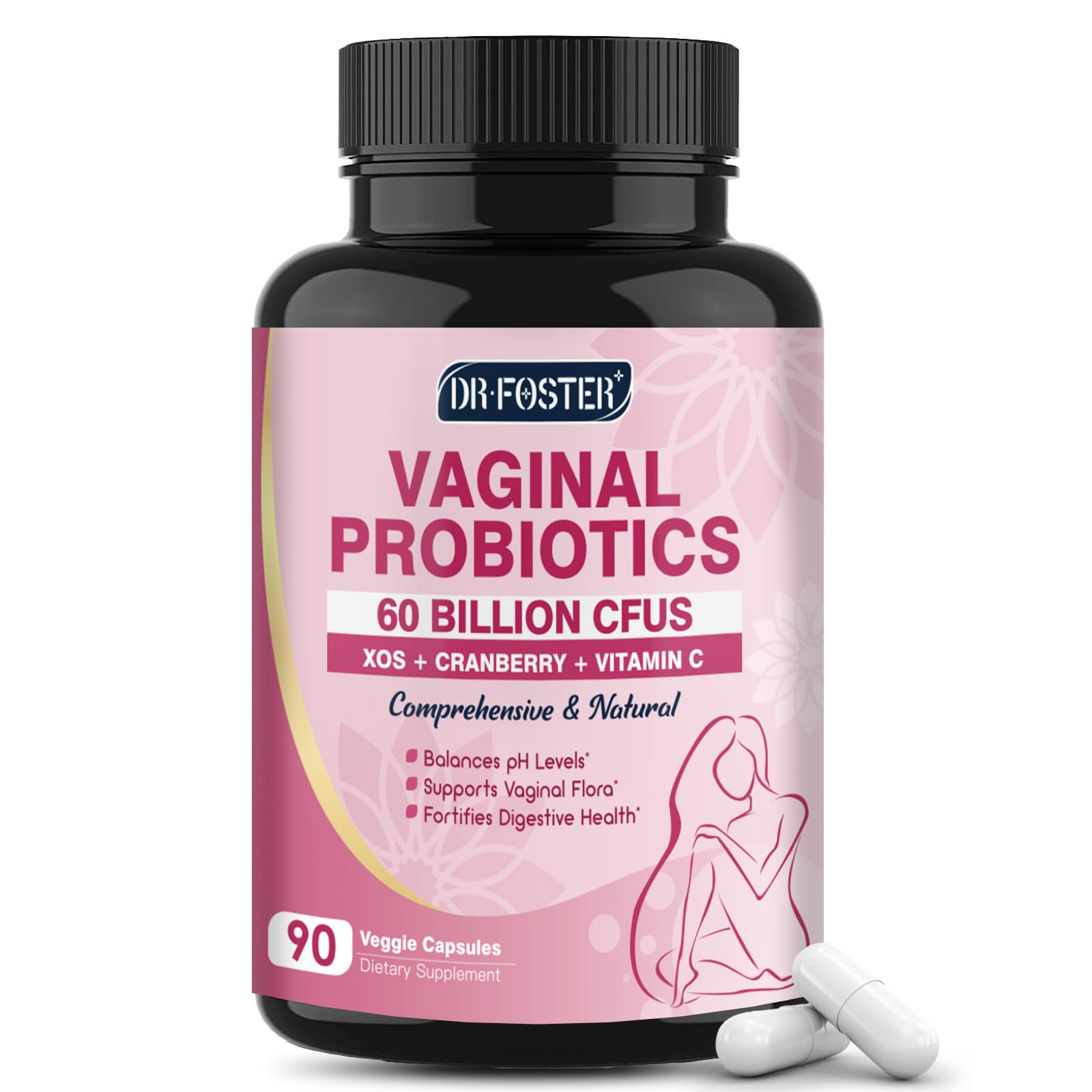DRFOSTER Vaginal Probiotics for Women pH Balance with Prebiotics & Cranberry, 90 Capsules
