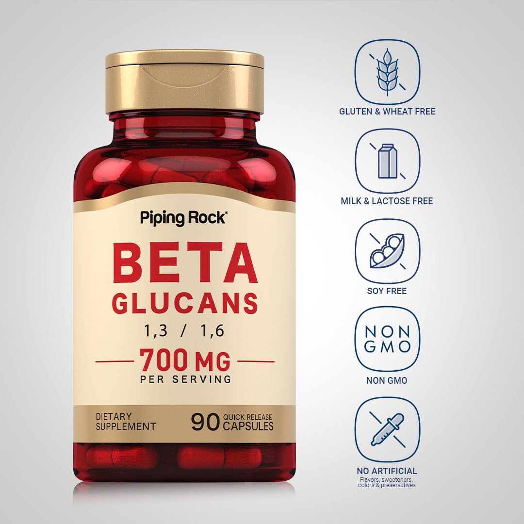 Piping Rock Beta Glucan Supplement 700mg Beta 1,3, 1,6 D Glucan Capsule 90 Count
