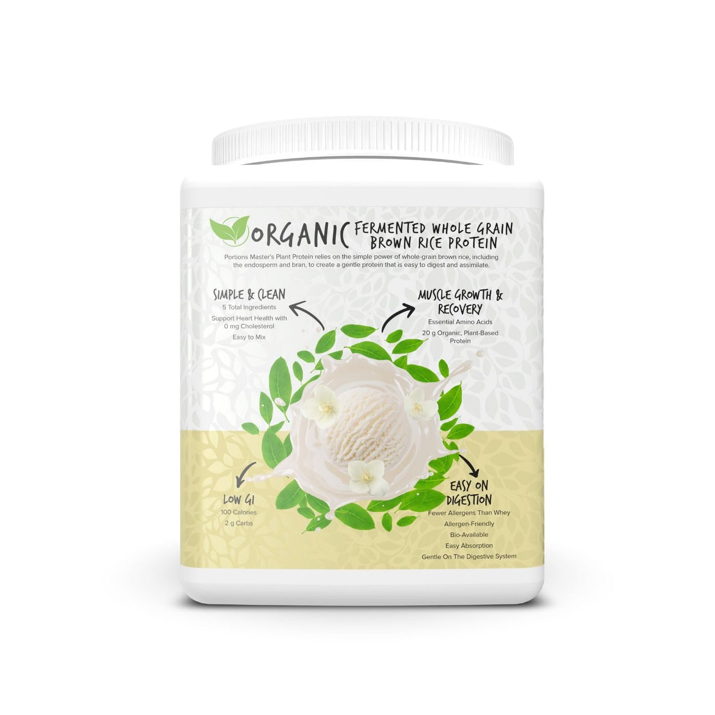 Portions Master Plant Protein Organic Plant Based Protein Powder with Fermented Brown Rice Complete Amino Acid Profile, 13.2 Ounce