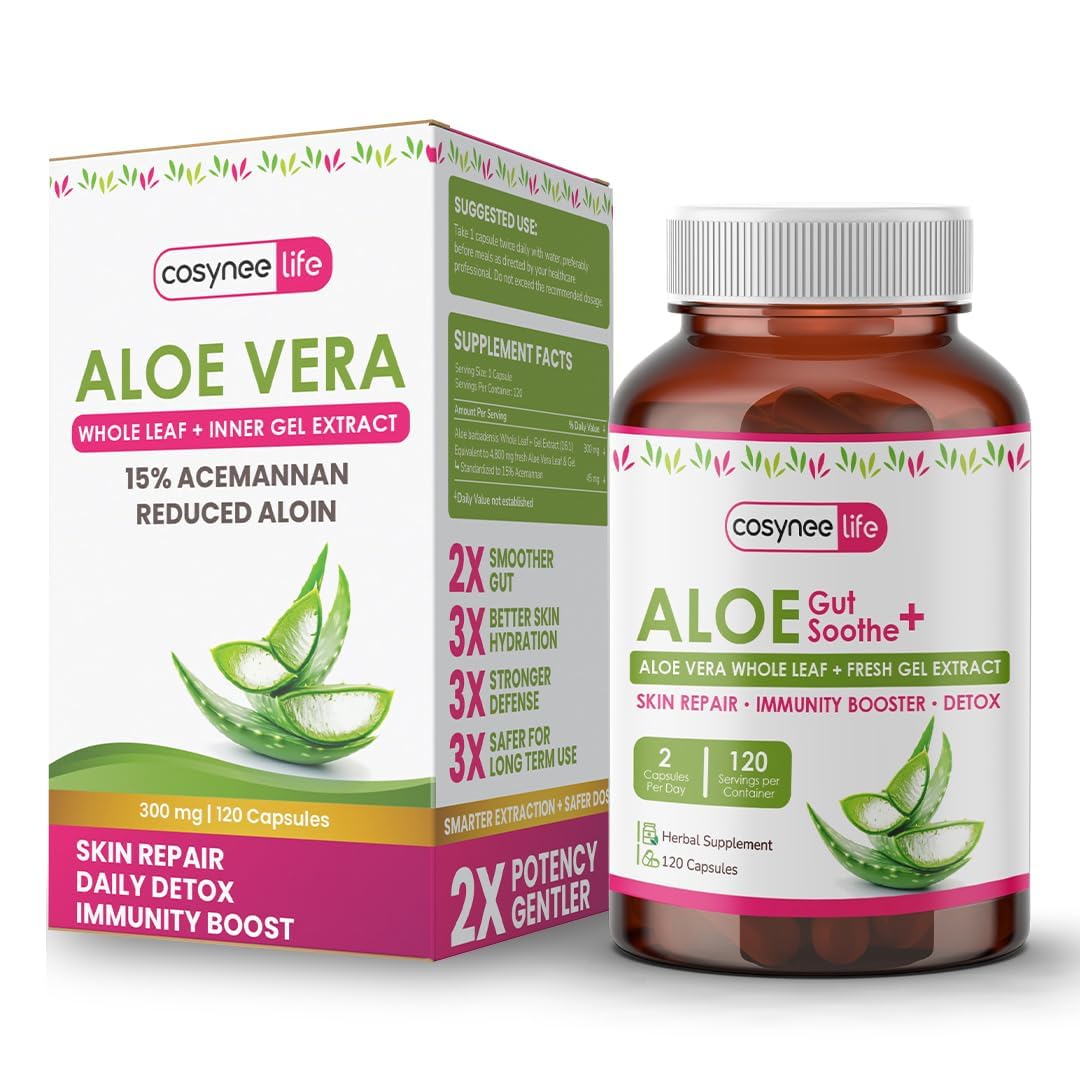 Cosynee Life Aloe Vera Leaf Extract 300mg Capsule, 120 Count