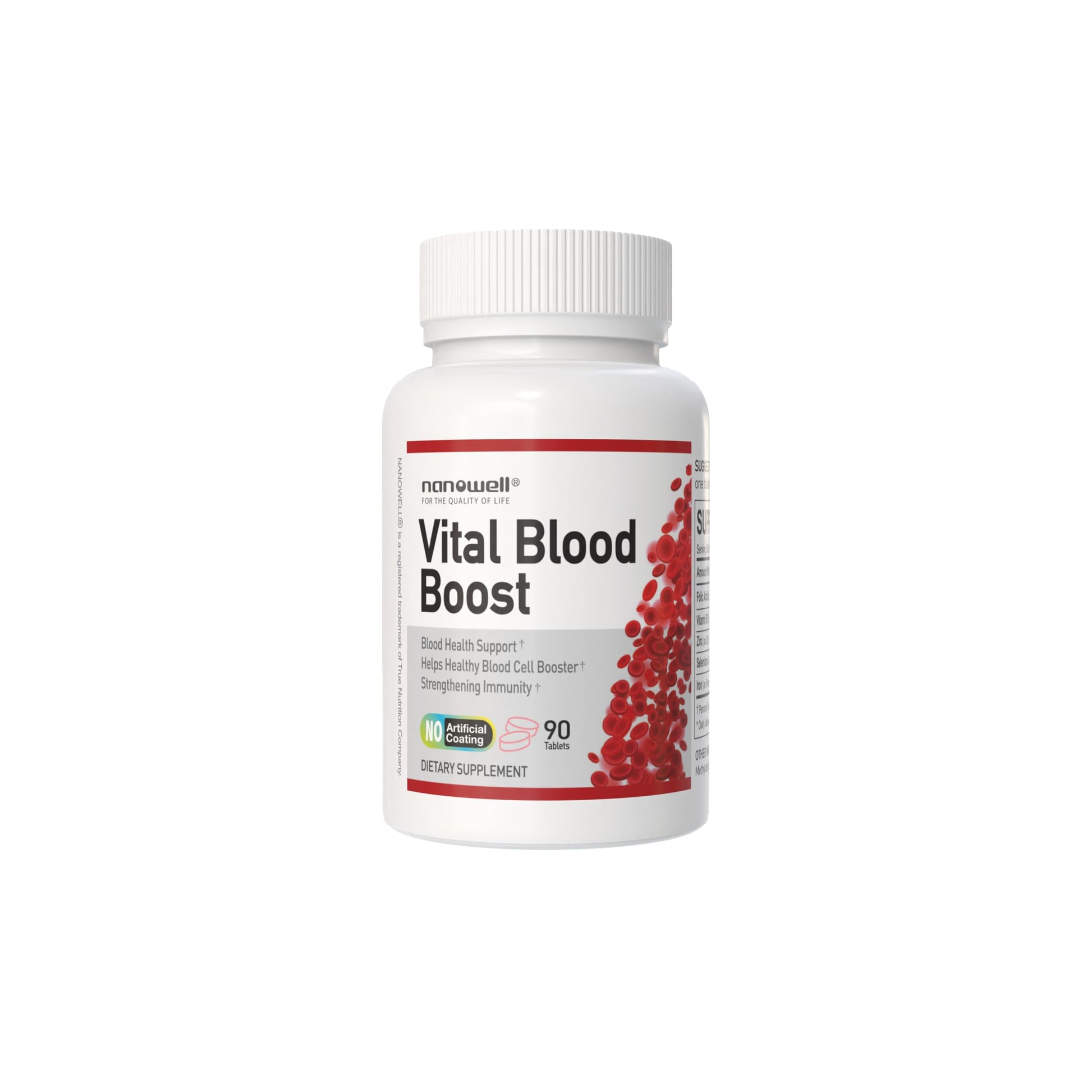 NANOWELL Vital Blood Boost – Dietary Supplement with Iron, Selenium, Zinc, Vitamin B12 & Folic Acid 90 Tablets