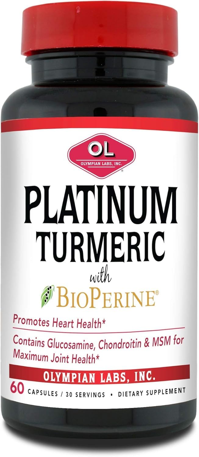 Olympian Labs Platinum Turmeric Formulated with Glucosamine, Chondroitin, MSM & BioPerine for Maximum Joint Health, 60 Capsules