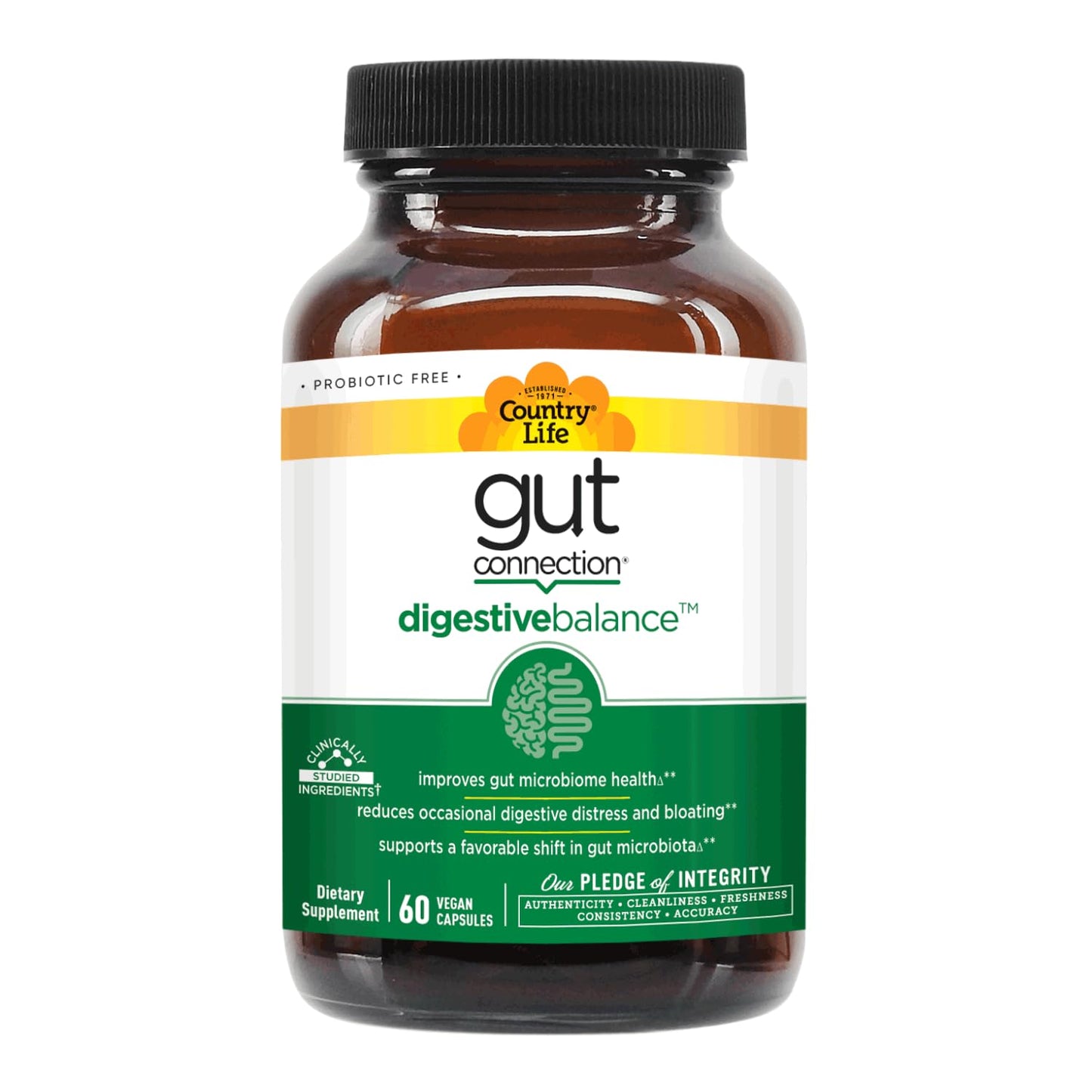 Country Life Gut Connection Digestive Balance – Prebiotic & Digestive Enzyme Supplement for Gut Health, Bloating Relief, and Improved Bowel Movements 60 Capsules